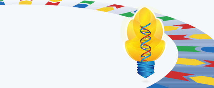Grafik des Innovationspreis der BioRegionen: Ein bunter DNA-Strang in einer Glühlampe.
