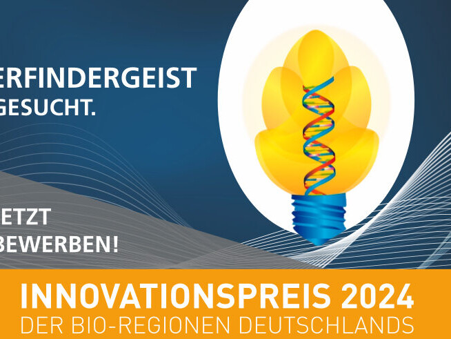 Grafik zum Bewerbungsaufruf für den Innovationspreis der Bio-Regionen Deutschland 2024