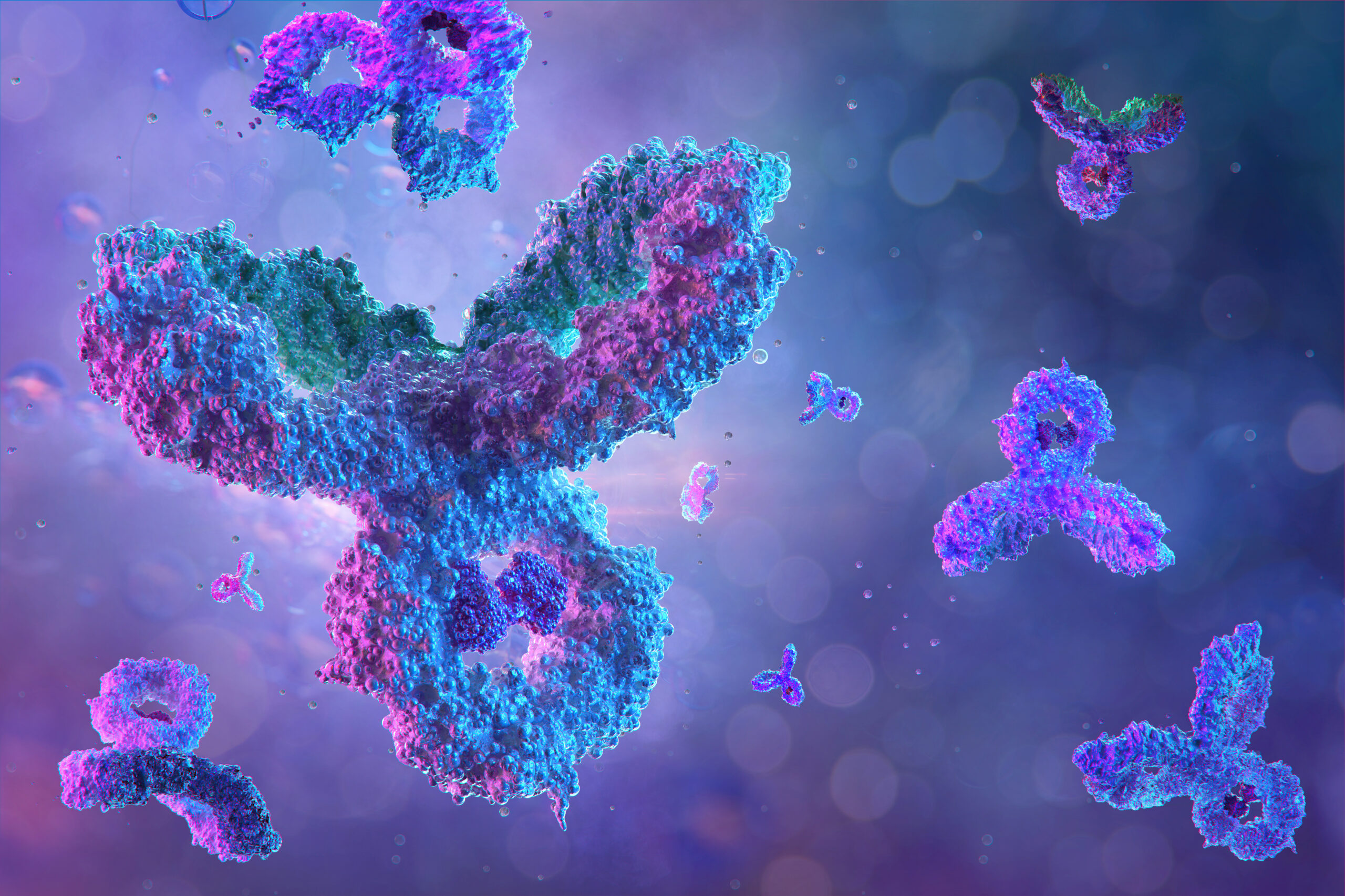 Antikörper, Immunglobulin-Ig-Proteine, 3D-medizinischer Hintergrund.